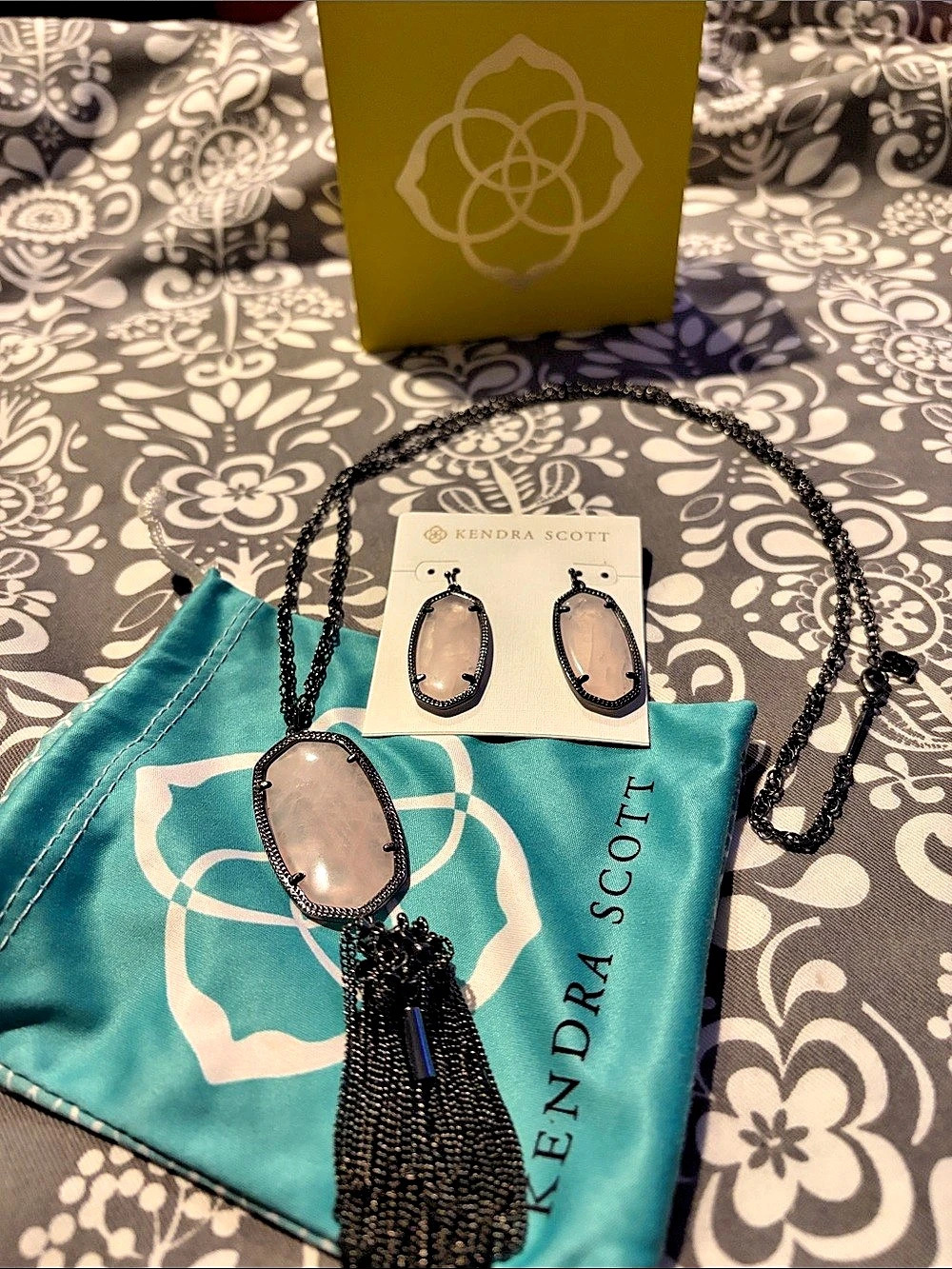 Kendra Scott Rayne Necklace and Elle Earring Set Pink Black